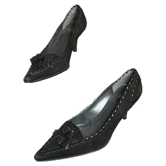 Stuart Weitzman Pointed Toe Heels Black Suede Tassels Size 6.5M - Picture 5 of 16